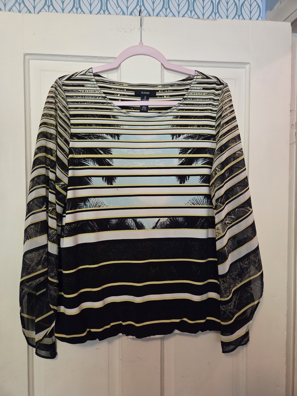 Alfani Black & White Striped Long-Sleeve Women’s Top